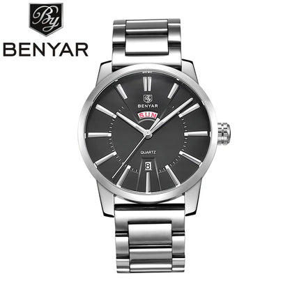 BENYAR 5101 Men’s Quartz Watch – Luxury Business Fashion Wristwatch with Leather Strap, Waterproof