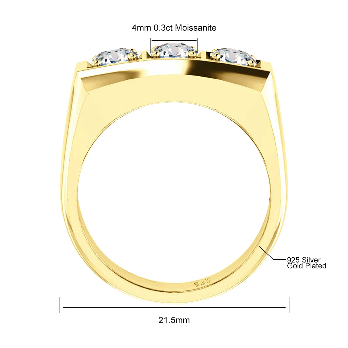 Men’s 3 Stone 0.3ct Moissanite Ring – 925 Sterling Silver High Quality Engagement & Party Jewelry Theodoros