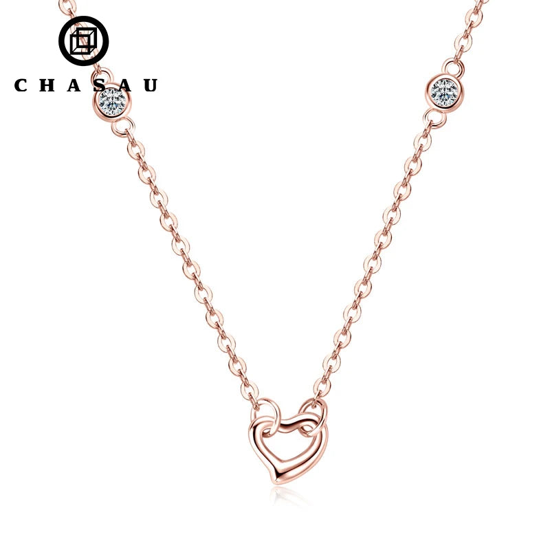 2mm D Color Moissanite Bezel Necklace – 925 Sterling Silver Chain, Rose Gold Heart Pendant for Women Şehrazat