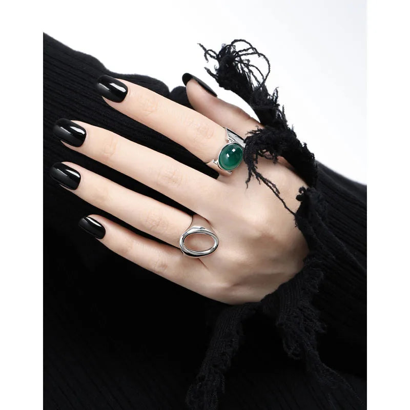 925 Sterling Silver Chunky White Agate & Green Chalcedony Ring for Women – Luxury Statement Jewelry Asli