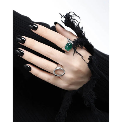 925 Sterling Silver Chunky White Agate & Green Chalcedony Ring for Women – Luxury Statement Jewelry Asli