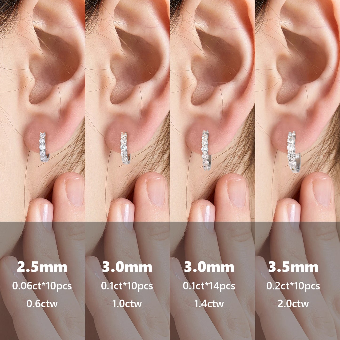 2.0CT D Color VVS1 Brilliant Round Cut Moissanite Lab‑Grown Diamond 925 Sterling Silver Huggie Hoop Earrings for Women & Men