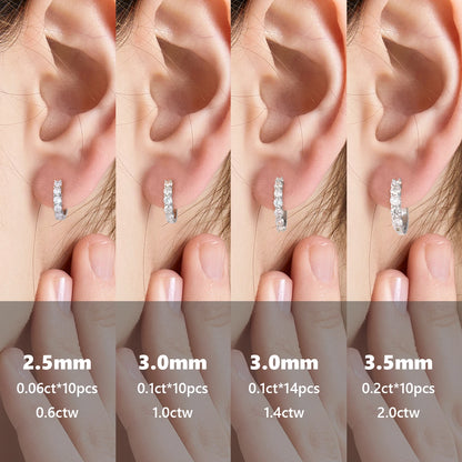 2.0CT D Color VVS1 Brilliant Round Cut Moissanite Lab‑Grown Diamond 925 Sterling Silver Huggie Hoop Earrings for Women & Men