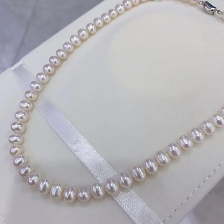 7–8mm Natural Freshwater White Round Pearl Necklace – S925 Sterling Silver Classic Party Jewelry Thalira