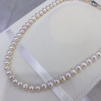 7–8mm Natural Freshwater White Round Pearl Necklace – S925 Sterling Silver Classic Party Jewelry Thalira