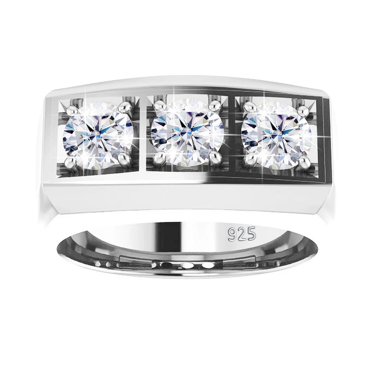Men’s 3 Stone 0.3ct Moissanite Ring – 925 Sterling Silver High Quality Engagement & Party Jewelry Theodoros