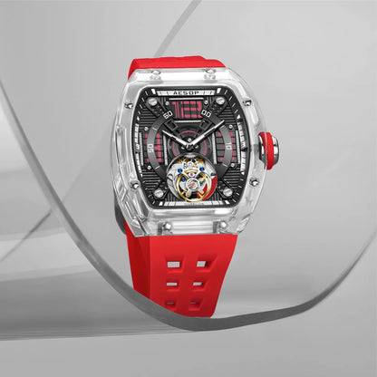 AESOP 7043 Men’s Tourbillon Tonneau Watch – Transparent Automatic Mechanical, Luminous, Waterproof