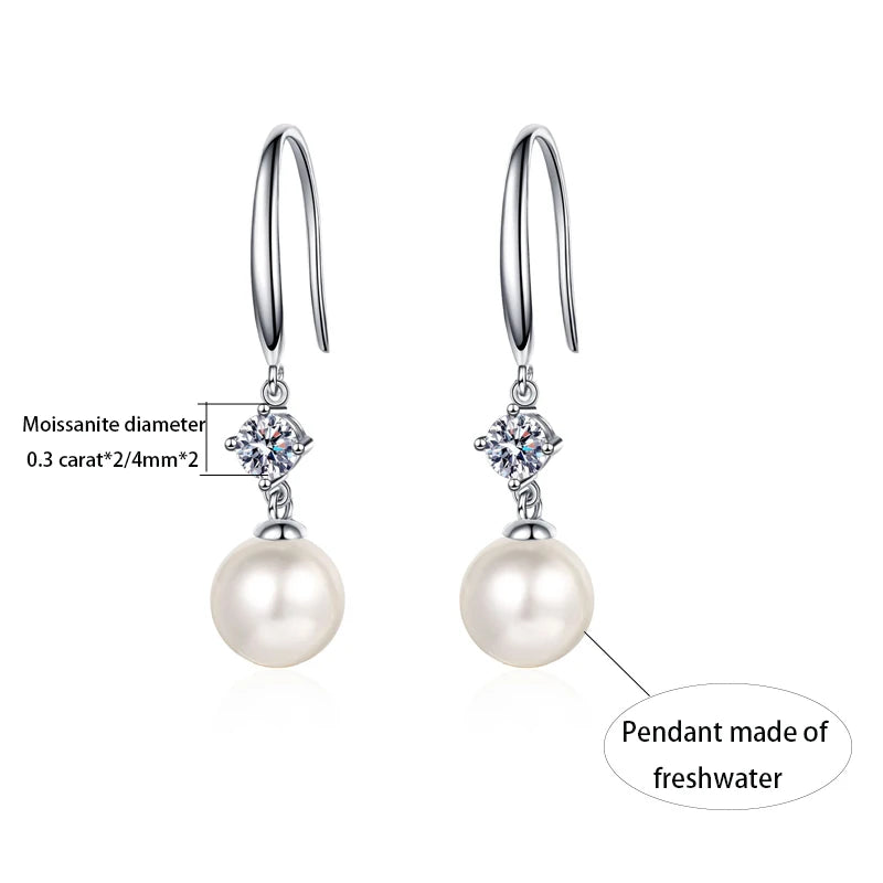S925 Sterling Silver Moissanite & Freshwater Pearl Stud Earrings for Women – 0.3 Carat Elegant Korean Style Everyday Jewelry Gift