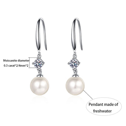 S925 Sterling Silver Moissanite & Freshwater Pearl Stud Earrings for Women – 0.3 Carat Elegant Korean Style Everyday Jewelry Gift