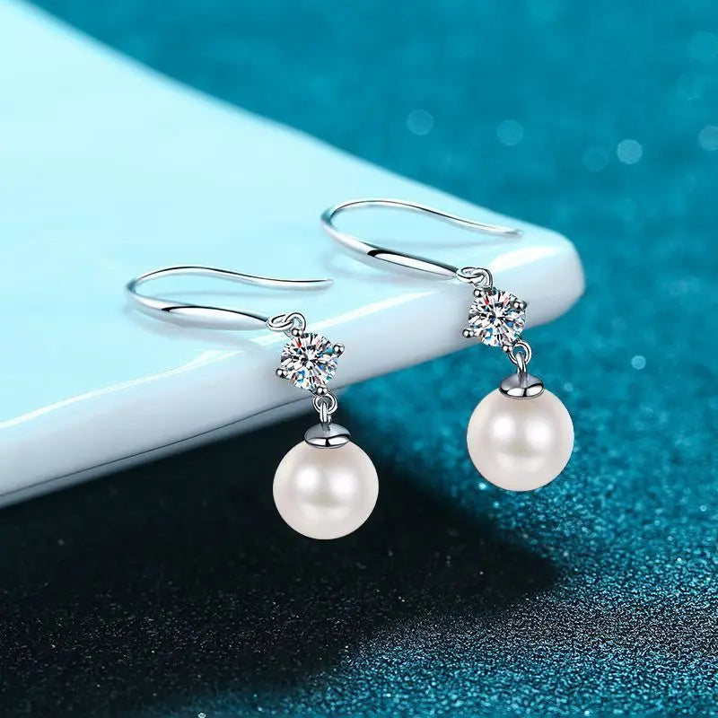 S925 Sterling Silver Moissanite & Freshwater Pearl Stud Earrings for Women – 0.3 Carat Elegant Korean Style Everyday Jewelry Gift