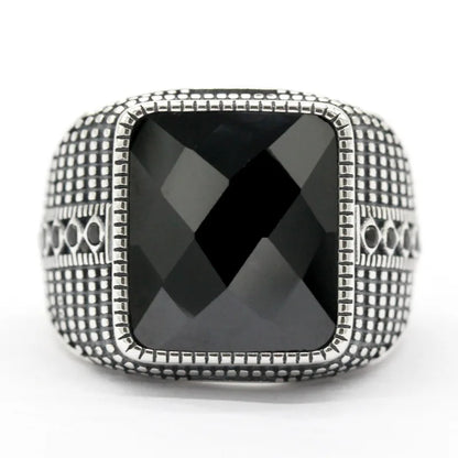 Men’s Black Agate Ring 925 Sterling Silver – Square Gemstone Jewelry Gift Vasilis