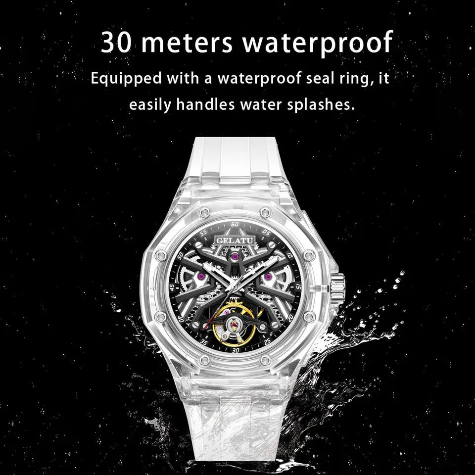 GELATU 8002 Men’s Automatic Mechanical Watch – Transparent Skeleton Dial, Waterproof Sport Design 2025 Samwell