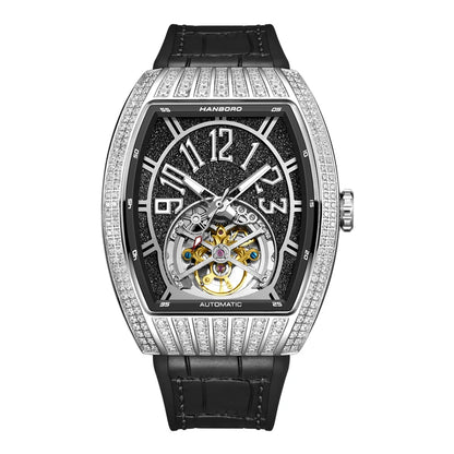 HANBORO Men’s Automatic Skeleton Flywheel Watch – Stainless Steel Case, 5BAR Water Resistant, Mechanical Luxury Wristwatch (Magic Series) Serkan