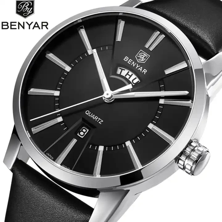 BENYAR 5101 Men’s Quartz Watch – Luxury Business Fashion Wristwatch with Leather Strap, Waterproof