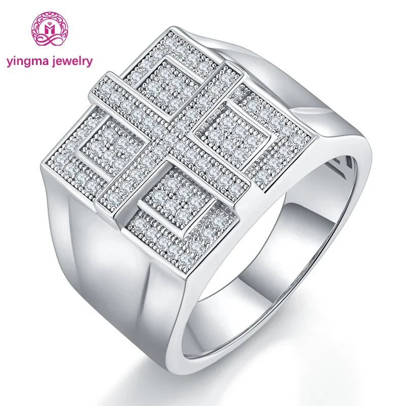 Pass Diamond Tester Moissanite Ring – 925 Sterling Silver Iced Out D Color VVS1 Round Cut Hip Hop Men’s Ring Kostas