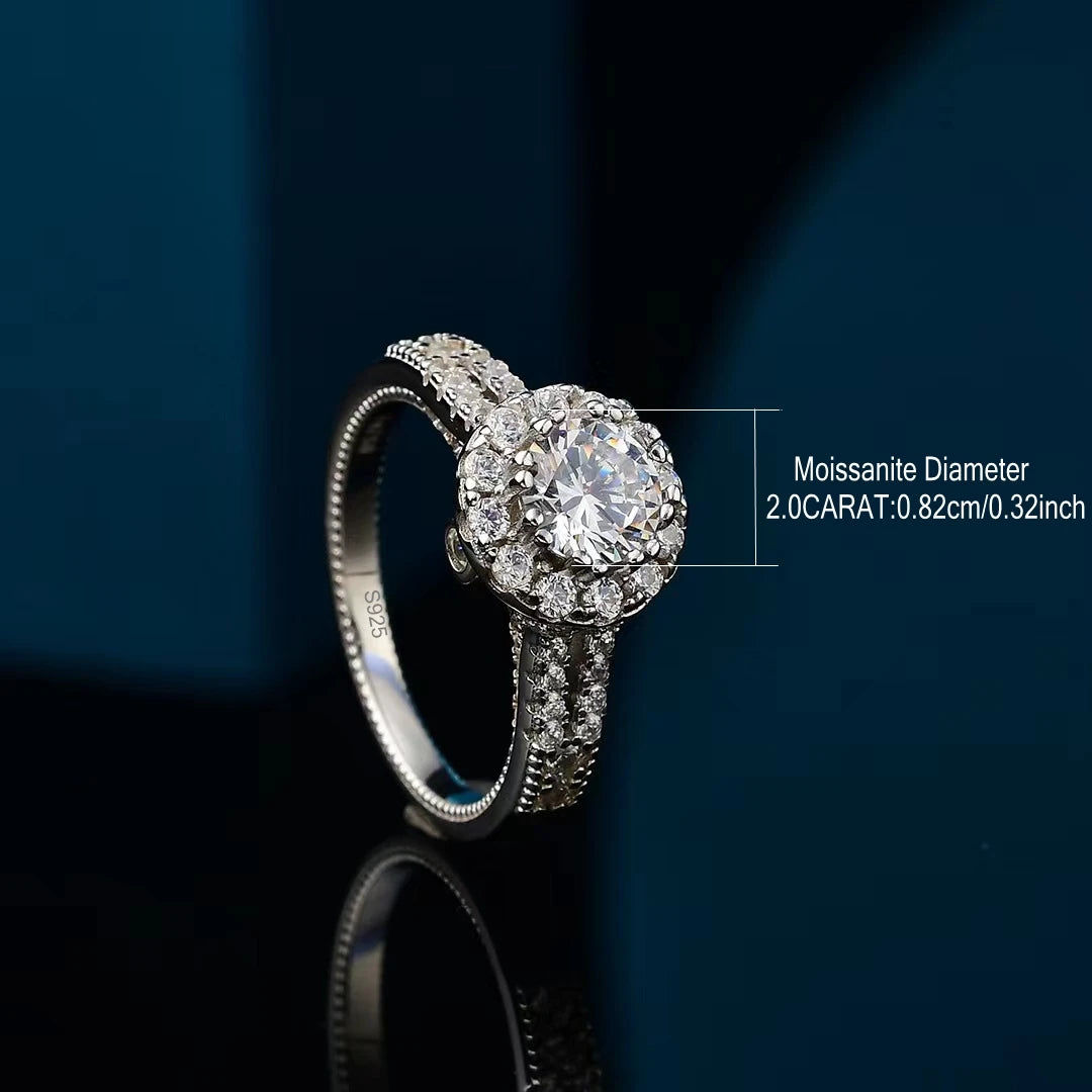925 Sterling Silver Moissanite Round Ring for Women Damia