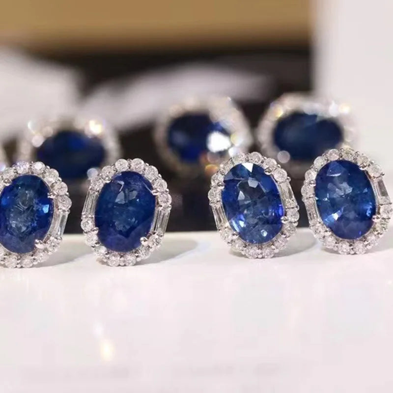 Aimgal NGTC Certified 2.3CT Lab-Created Royal Blue Sapphire Stud Earrings – 925 Sterling Silver & 18K Gold Plated, Wedding & Engagement Jewelry for Women