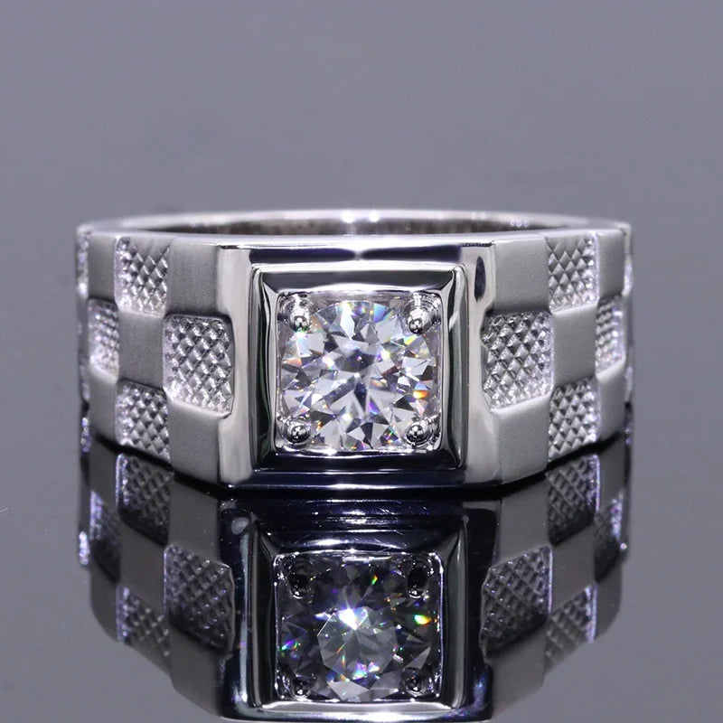 Men’s 1CT Moissanite Ring – 925 Sterling Silver with Gold Plating, D Color Stone Kaan