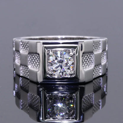Men’s 1CT Moissanite Ring – 925 Sterling Silver with Gold Plating, D Color Stone Kaan
