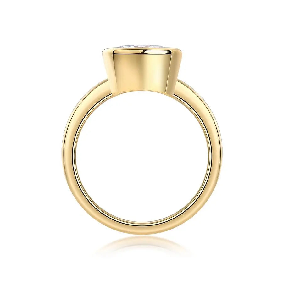3CT Round Cut Moissanite Engagement Ring – Bezel Set 18K Gold Plated 925 Sterling Silver Gift for Her