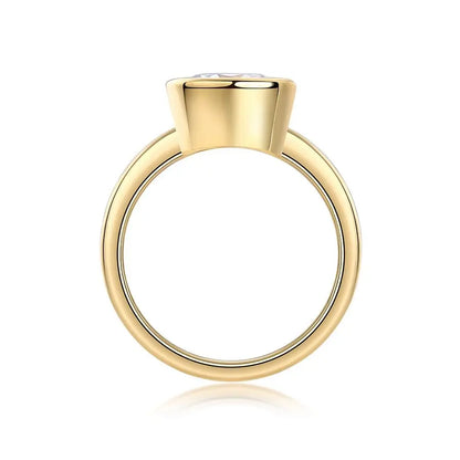 3CT Round Cut Moissanite Engagement Ring – Bezel Set 18K Gold Plated 925 Sterling Silver Gift for Her