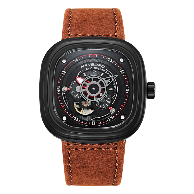 MIYOTA Automatic HANBORO Men’s Luxury Square Watch – Stainless Steel Case, Leather Strap, Luminous Dial, Folding Clasp Mechanical Wristwatch Yusuf