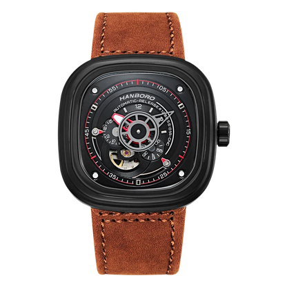MIYOTA Automatic HANBORO Men’s Luxury Square Watch – Stainless Steel Case, Leather Strap, Luminous Dial, Folding Clasp Mechanical Wristwatch Yusuf