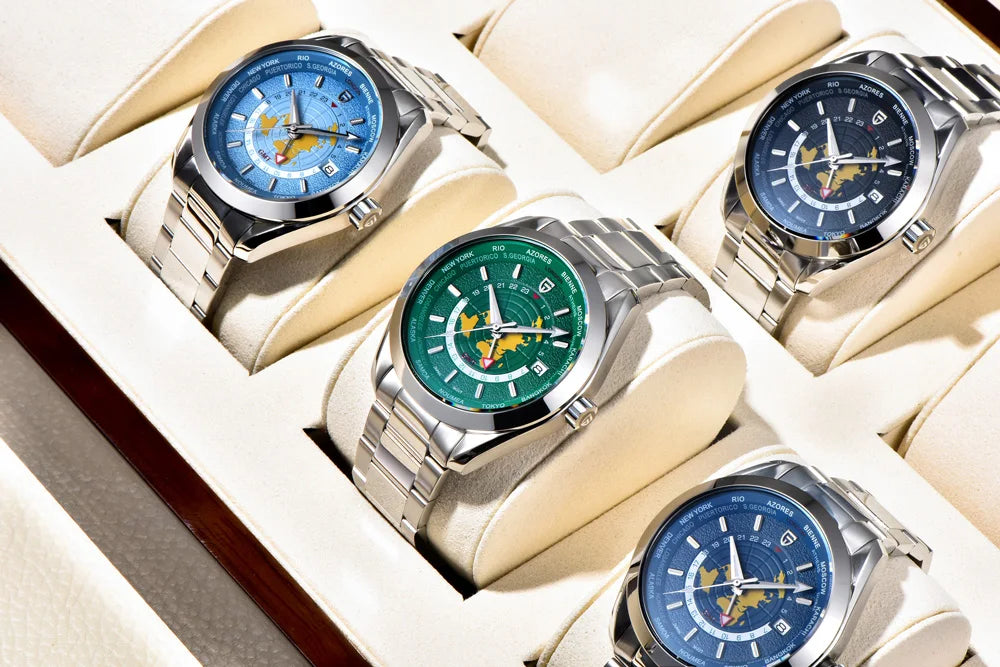 Pagani Design 1788 Men's NH34 Automatic GMT Watch – Sapphire Crystal, Stainless Steel, Multi‑Time Zone