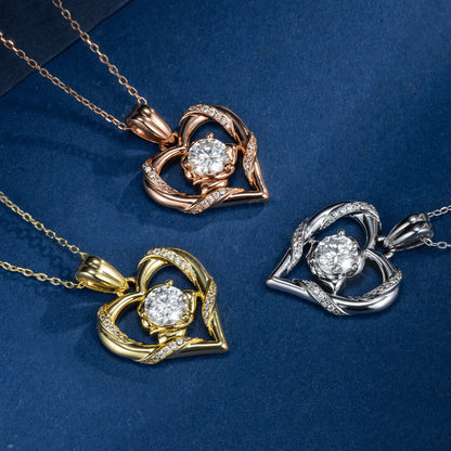 Rose Flower Heart Moissanite Necklace for Women – S925 Sterling Silver, 14K Gold Plated VVS Pendant, Anniversary & Birthday Gift Mihrimah