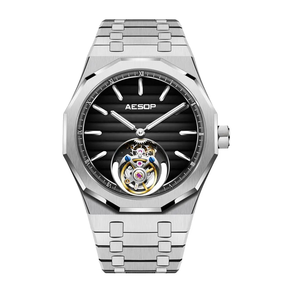 AESOP 7057 Luxury Skeleton Tourbillon Watch for Men – Stainless Steel Automatic Mechanical, Sapphire Crystal, Waterproof