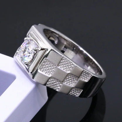 Men’s 1CT Moissanite Ring – 925 Sterling Silver with Gold Plating, D Color Stone Kaan