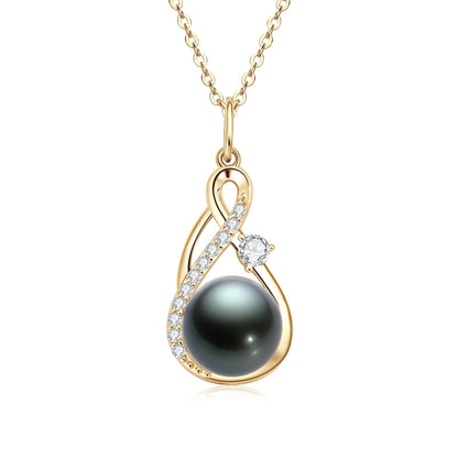 925 Sterling Silver Moissanite 10mm Natural Tahitian Black Pearl Infinity Pendant Necklace for Women