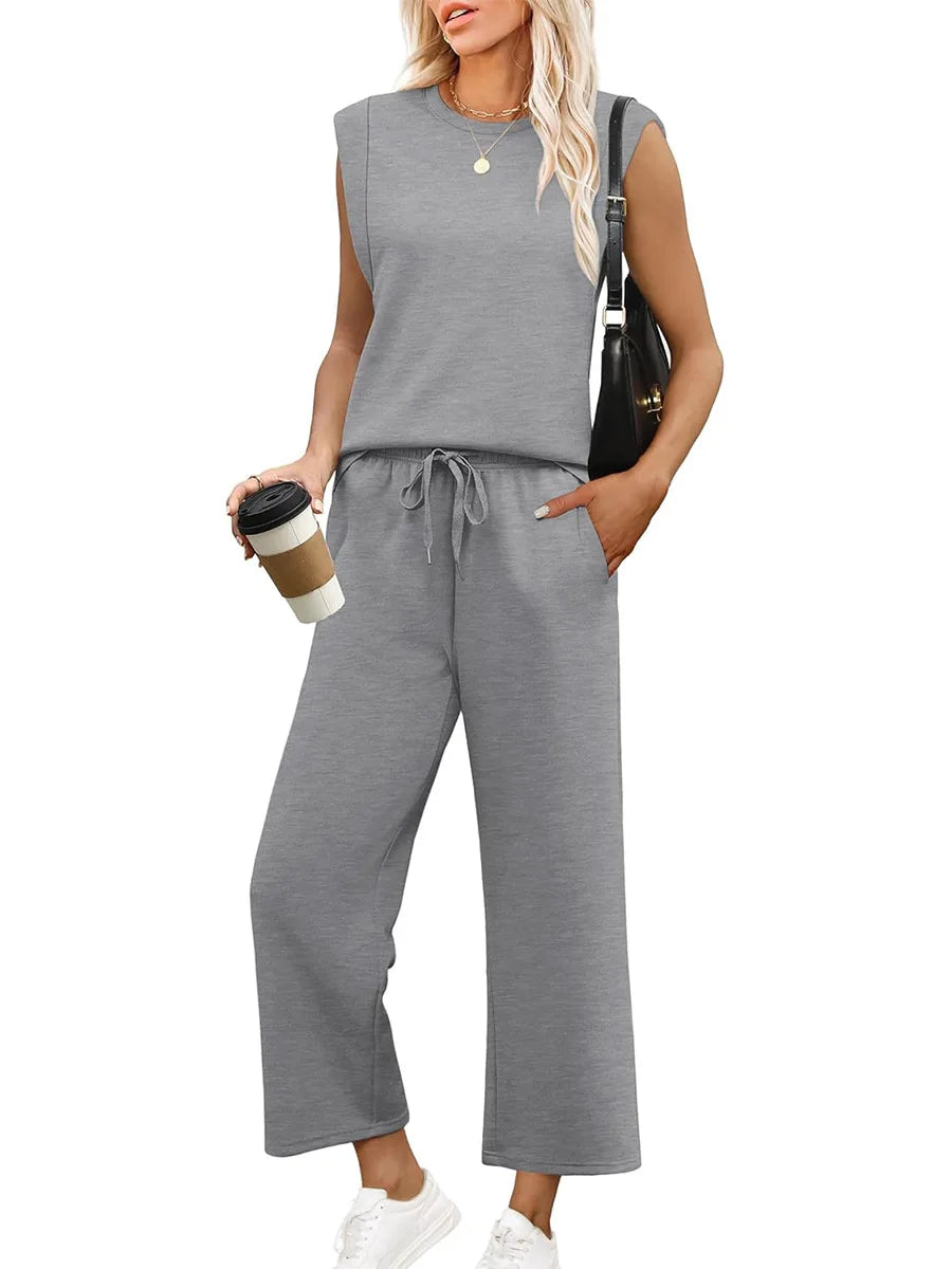 Women’s Casual 2 Piece Lounge Set – Oversized Sleeveless Tank Top & Loose Pants for Spring Summer Fall Marabella