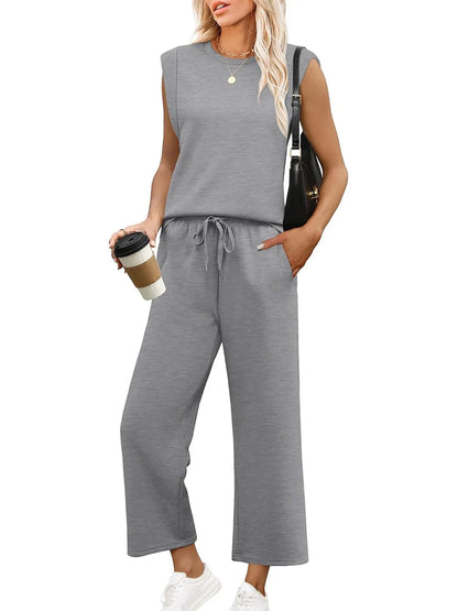 Women’s Casual 2 Piece Lounge Set – Oversized Sleeveless Tank Top & Loose Pants for Spring Summer Fall Marabella