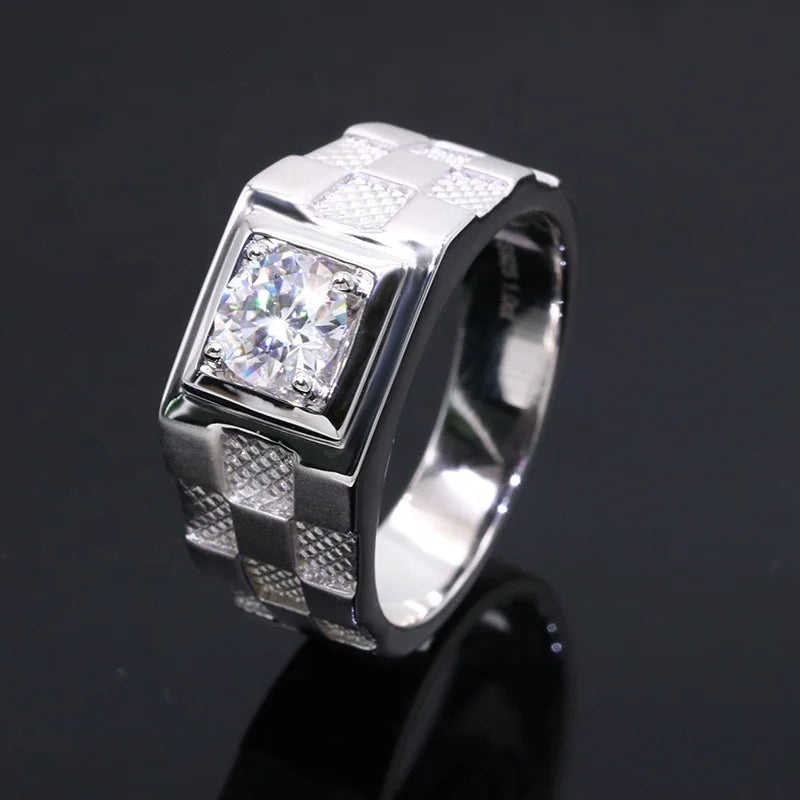 Men’s 1CT Moissanite Ring – 925 Sterling Silver with Gold Plating, D Color Stone Kaan