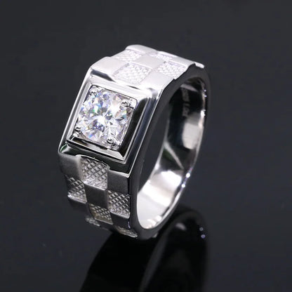 Men’s 1CT Moissanite Ring – 925 Sterling Silver with Gold Plating, D Color Stone Kaan