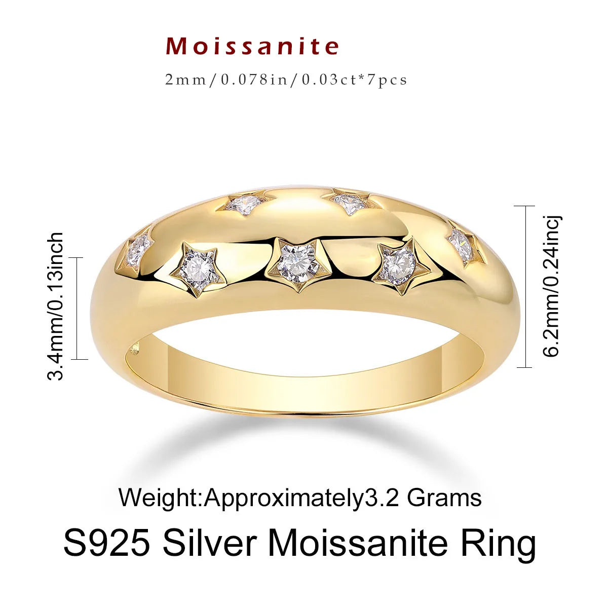 18K Yellow Gold Plated 925 Sterling Silver 7‑Piece Moissanite Diamond Ring Set – Women’s Wedding, Anniversary & Party Jewelry Gift