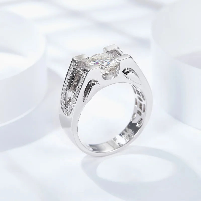 S925 Sterling Silver Men's Ring with 2 Carat Moissanite Diamond – Luxury Statement Band Nyxen