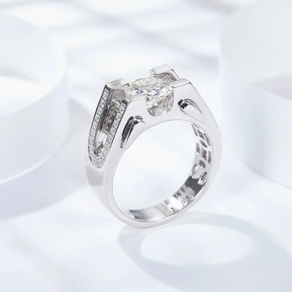 S925 Sterling Silver Men's Ring with 2 Carat Moissanite Diamond – Luxury Statement Band Nyxen