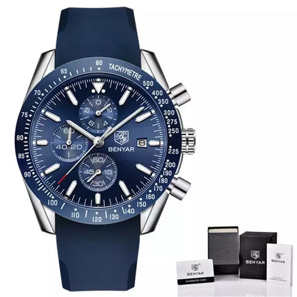 BENYAR 5140 Men's Luxury Quartz Watch – Stainless Steel Business Casual Sports Wristwatch, Waterproof Designer Watch for Men