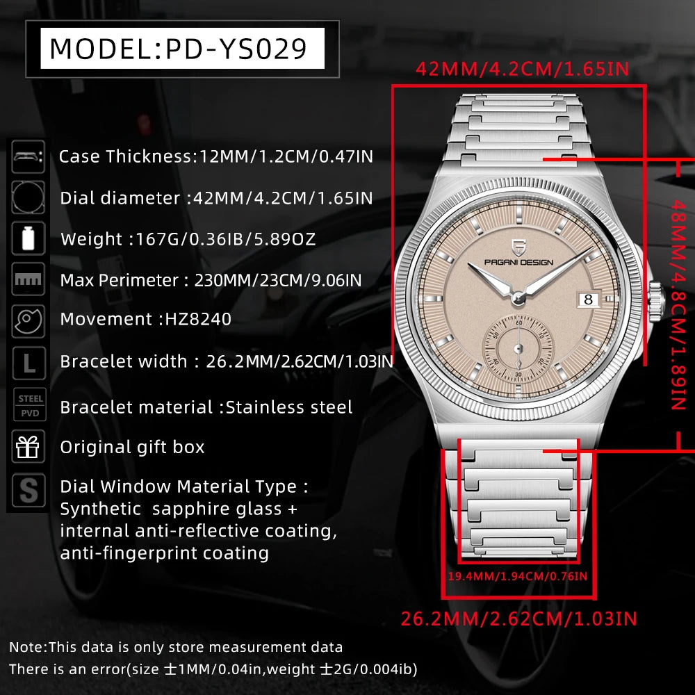 PAGANI DESIGN PD-YS029 Men’s Automatic Watch – Stainless Steel Mechanical Wristwatch