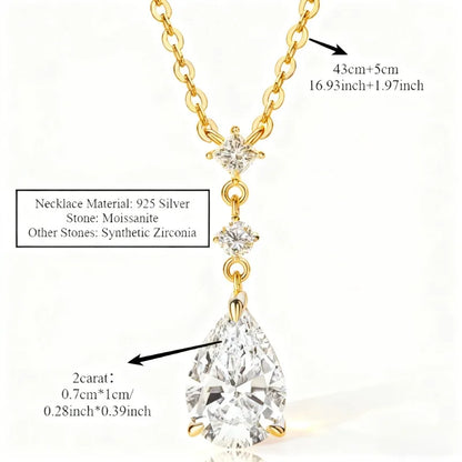 925 Sterling Silver 2.0ct Pear Cut Moissanite Pendant Necklace for Women – Luxury Engagement Jewelry