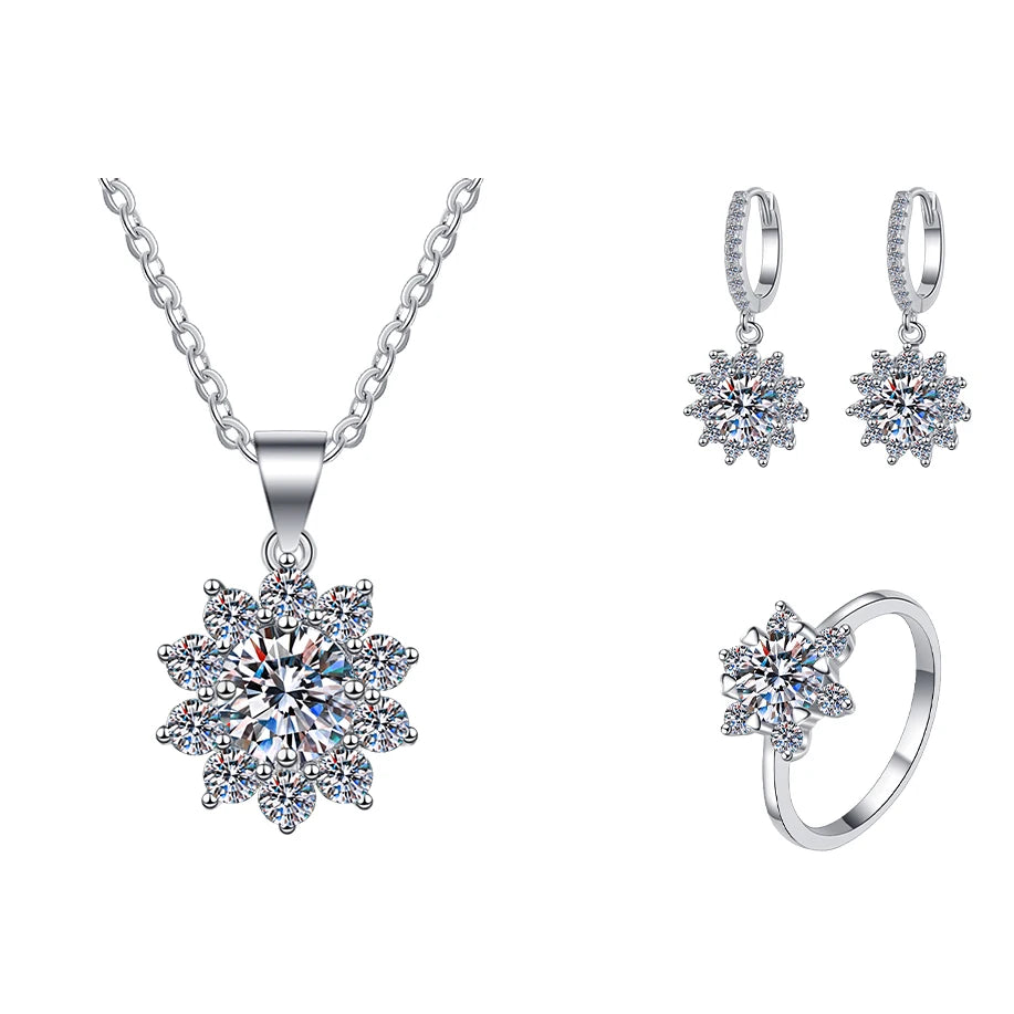 GRA Certified VVS1 Moissanite Sunflower Jewelry Set in 925 Sterling Silver – Fine Fashion Gift for Women Analie