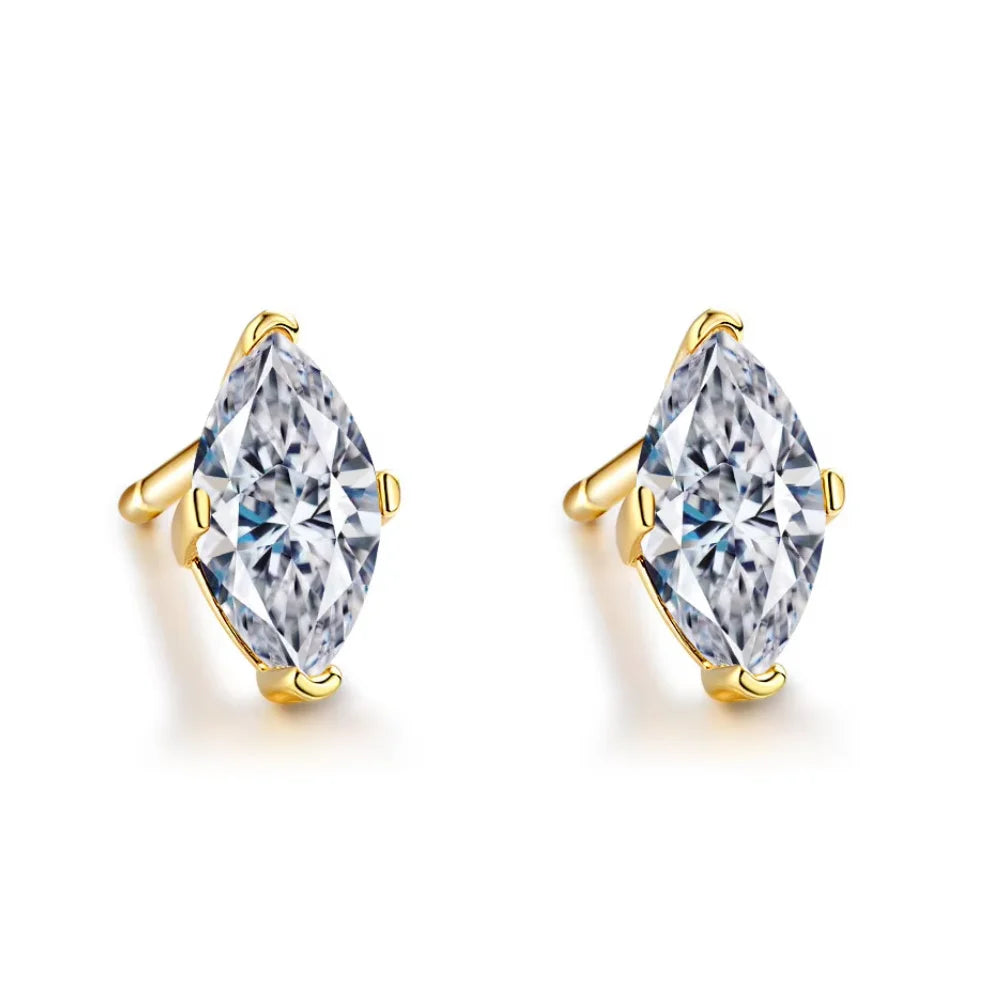 Aimgal GRA Certified Marquise Cut Moissanite Stud Earrings 0.5CT–1CT, G Color, 18K Gold Plated 925 Sterling Silver, Stackable Fine Jewelry for Women Elide