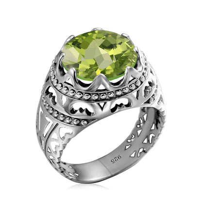 Men’s 925 Sterling Silver Emerald Ring – Vintage Gothic Punk Gemstone Fine Jewelry Gift