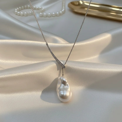 14K White Gold Filled Baroque Freshwater Pearl Y Necklace – Natural Irregular Pearl Choker for Women (With Certificate) Ivyra