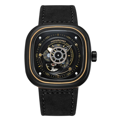 MIYOTA Automatic HANBORO Men’s Luxury Square Watch – Stainless Steel Case, Leather Strap, Luminous Dial, Folding Clasp Mechanical Wristwatch Yusuf