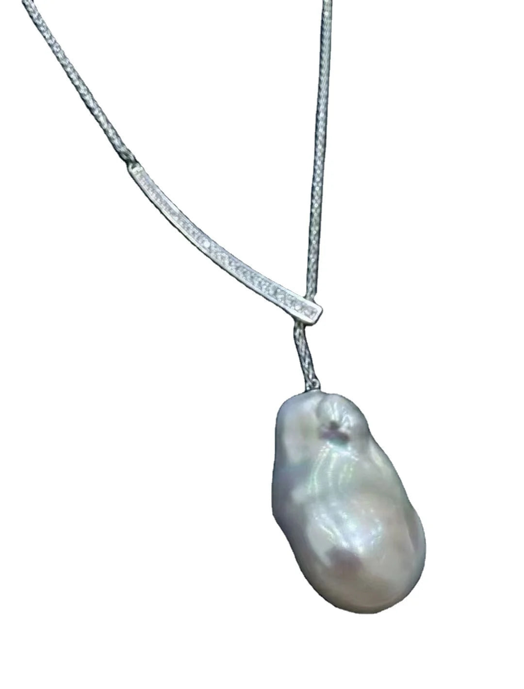 14K White Gold Filled Baroque Freshwater Pearl Y Necklace – Natural Irregular Pearl Choker for Women (With Certificate) Ivyra