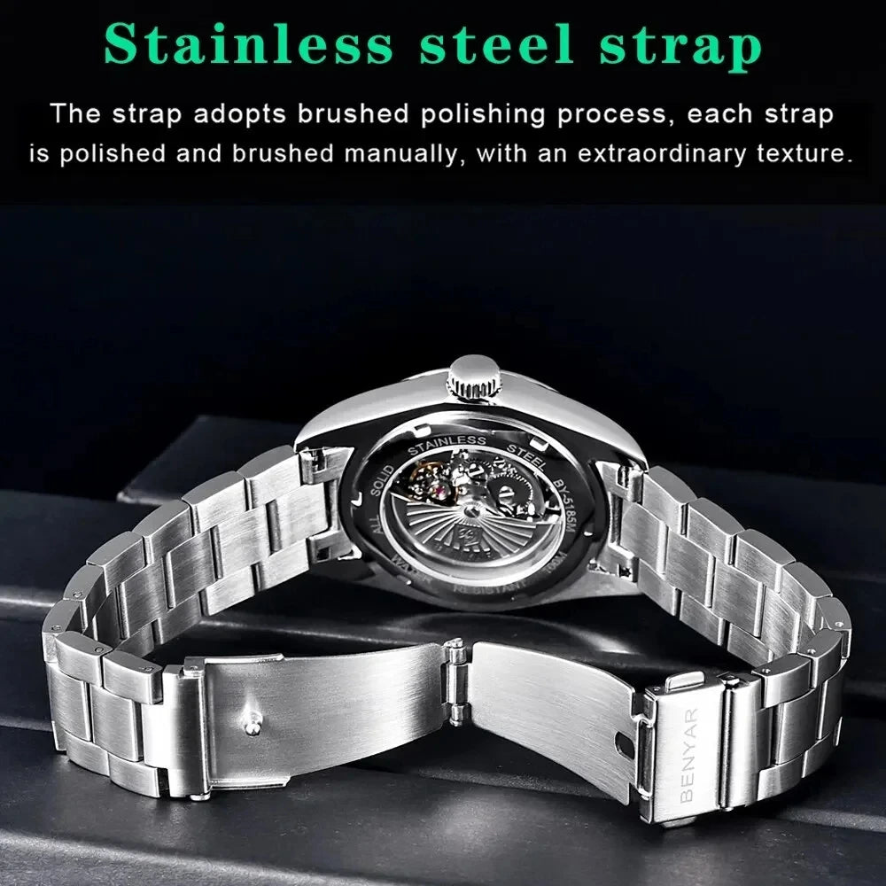 BENYAR 5185 Automatic Mechanical Watch for Men – 39mm Stainless Steel Waterproof Men’s Wristwatch