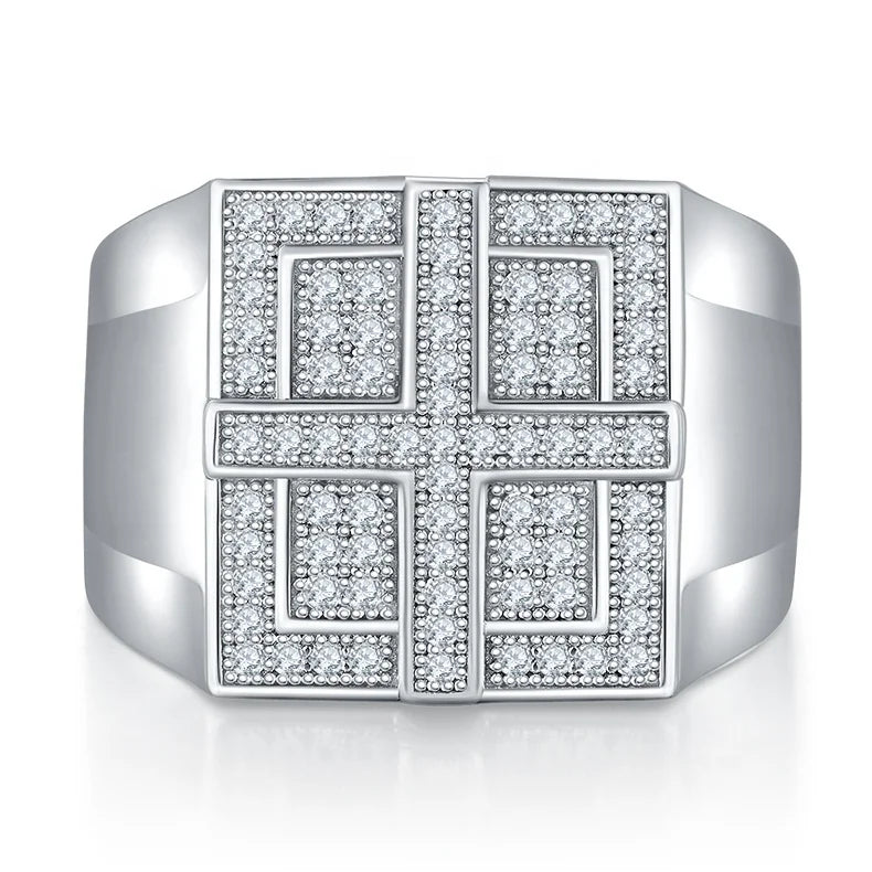 Pass Diamond Tester Moissanite Ring – 925 Sterling Silver Iced Out D Color VVS1 Round Cut Hip Hop Men’s Ring Kostas